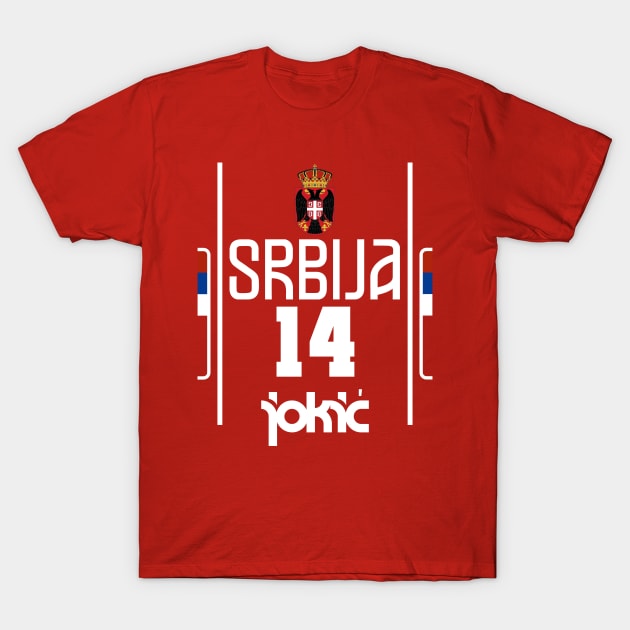 Nikola Jokic Retro Serbia Jersey Fan Art T-Shirt by darklordpug